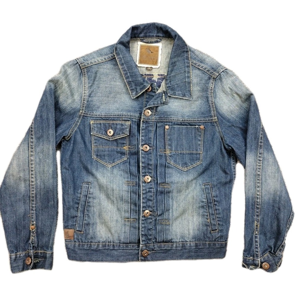 Cody James Patriotic Denim Jacket Youth SZ large Whiskering short Retro Trucker